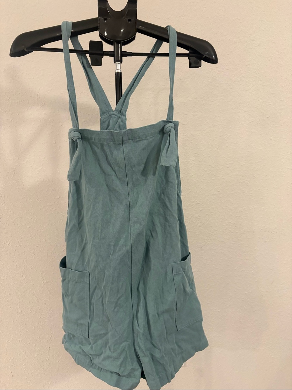 Sage Green Tie-Shoulder Romper with Patch Pockets